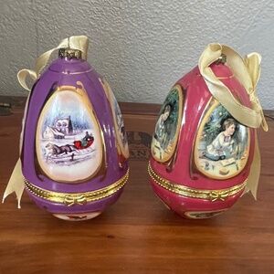 Mr. Christmas Valerie Parr Hill Porcelain Musical Egg Ornaments (Set of 2)